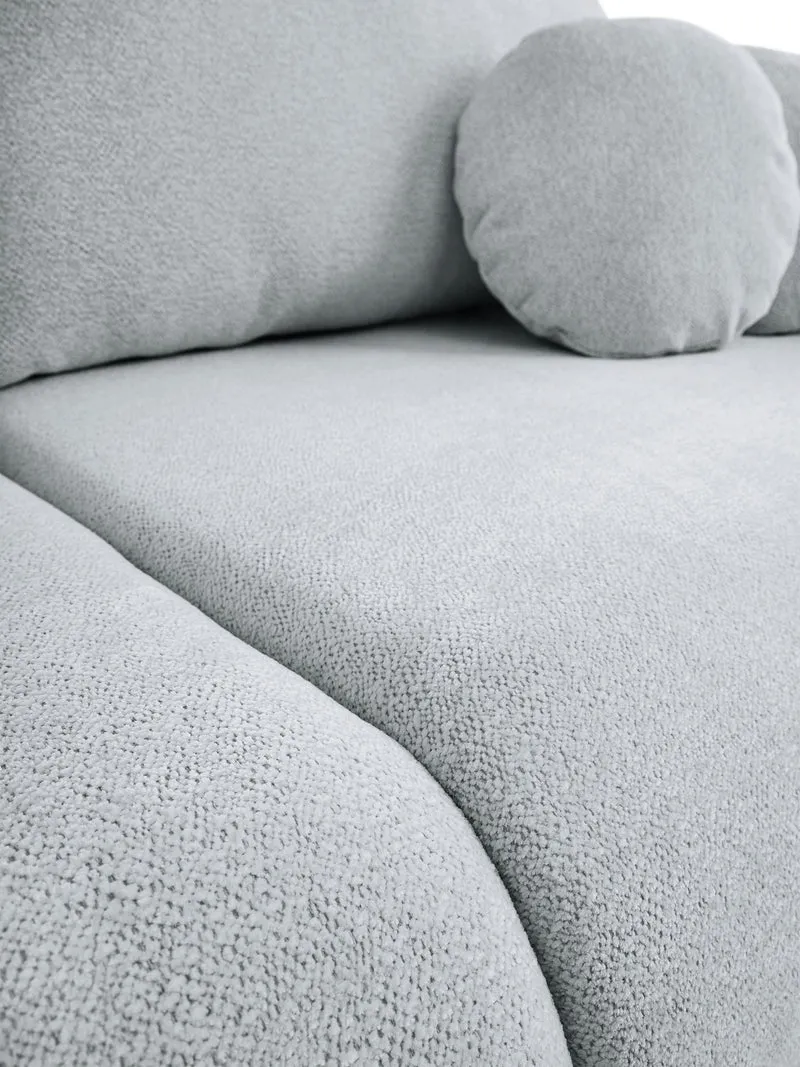 Dreisitziges ausklappbares Sofa Ovally mit Stauraum, hellgrauer Chenillestoff