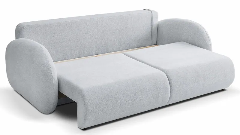 Dreisitziges ausklappbares Sofa Ovally mit Stauraum, hellgrauer Chenillestoff