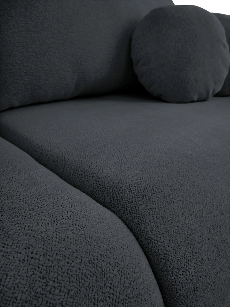 Dreisitziges ausklappbares Sofa Ovally mit Stauraum, dunkelgrauer Chenillestoff