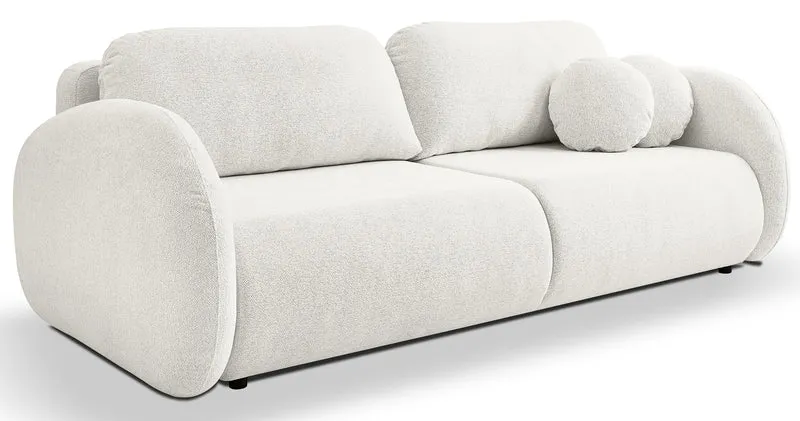 Dreisitziges ausklappbares Sofa Ovally mit Stauraum, cremefarbenes Chenille