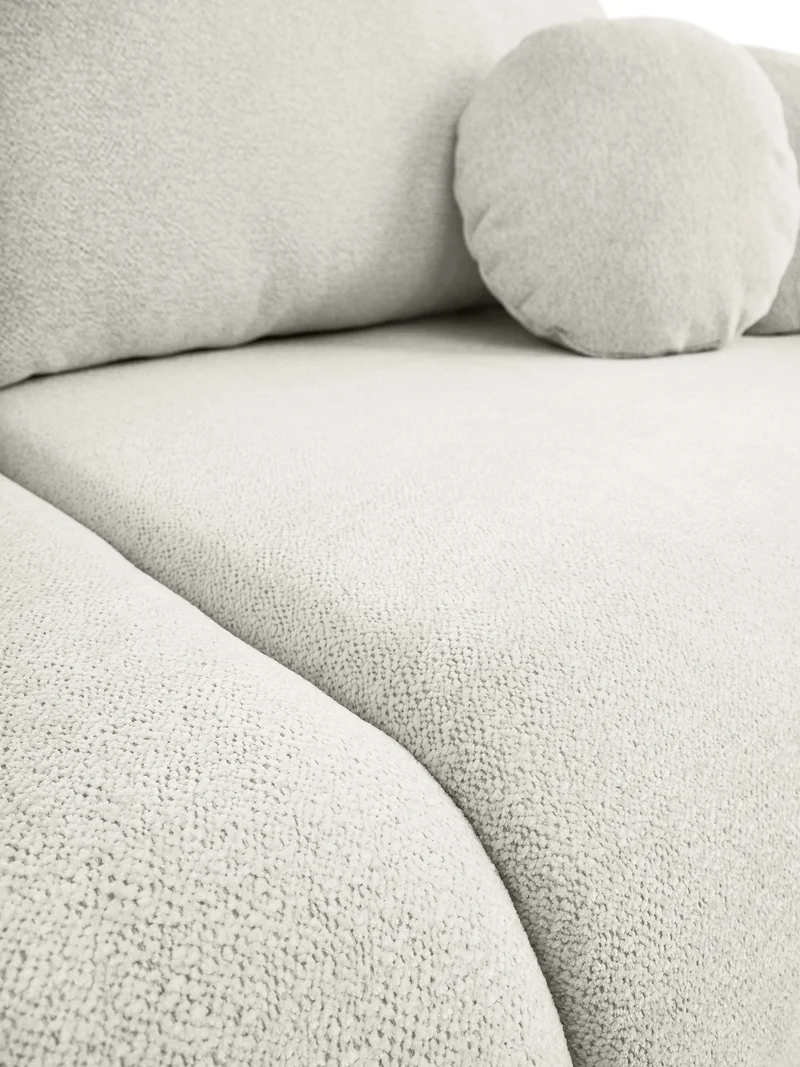 Dreisitziges ausklappbares Sofa Ovally mit Stauraum, cremefarbenes Chenille