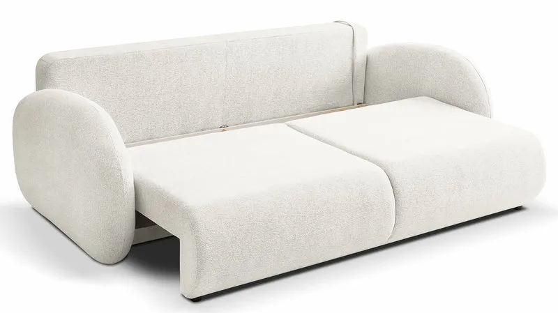 Dreisitziges ausklappbares Sofa Ovally mit Stauraum, cremefarbenes Chenille