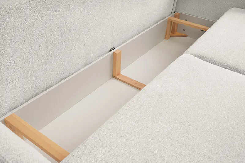 Dreisitziges ausklappbares Sofa Ovally mit Stauraum, cremefarbenes Chenille