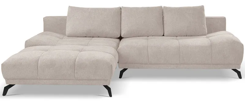 Ecksofa mit Schlaffunktion Felipe, L-förmig, linksseitig, mit Stauraum, hellbeiger hydrophober Chenille-Bezug