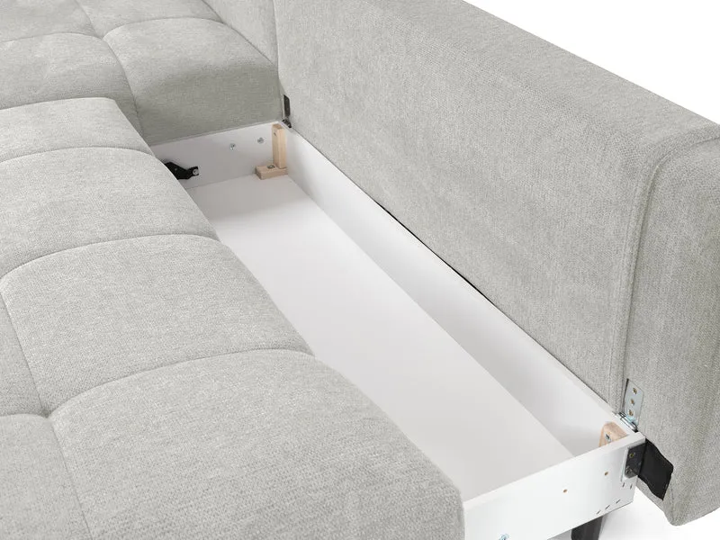 Ecksofa mit Schlaffunktion Felipe L-förmig linksseitig mit Stauraum hellgrauer hydrophober Chenillestoff