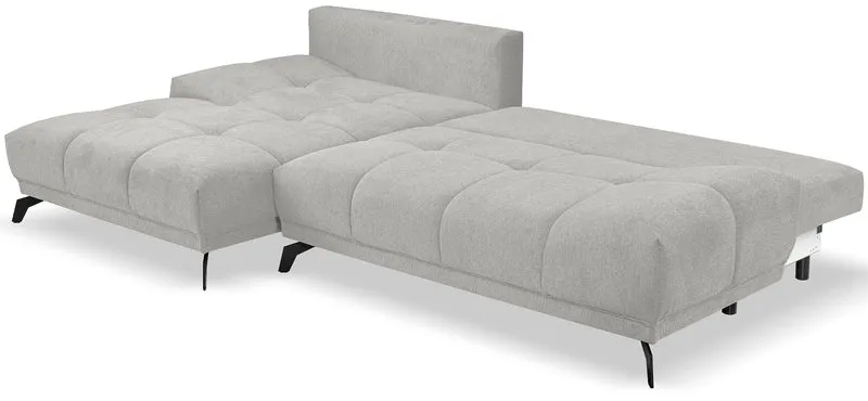 Ecksofa mit Schlaffunktion Felipe L-förmig linksseitig mit Stauraum hellgrauer hydrophober Chenillestoff