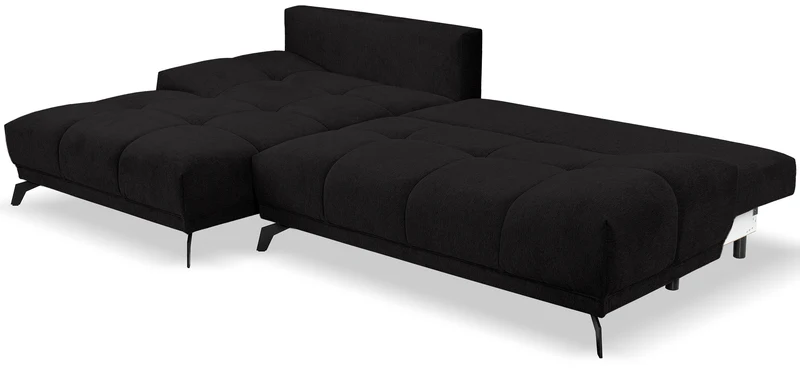 Ecksofa mit Schlafunktion Felipe, L-förmig, linksseitig, mit Stauraum, schwarzer hydrophober Chenille-Stoff