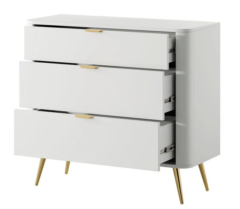 Ovaler Kommode mit drei Schubladen 92 cm Weiß
