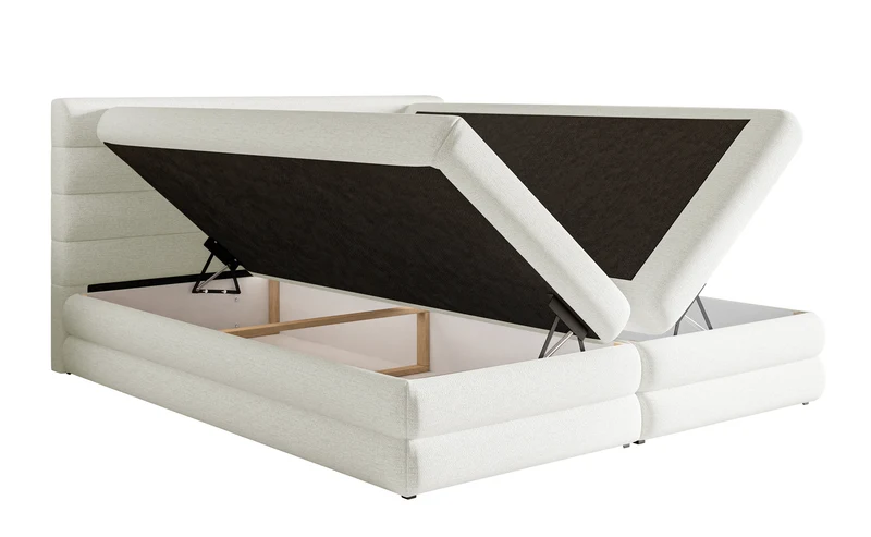 Kontinentalbett 180x200 cm Alegre mit Topper und zwei Stauraumfächern, weiß, hydrophobes Chenille