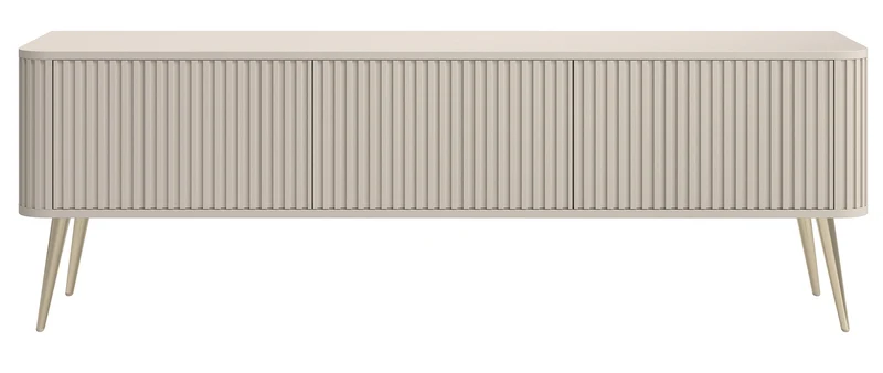 TV-Schrank Ovarlo mit Rillen, dreitürig, 163 cm, sandbeige mit goldenen Beinen