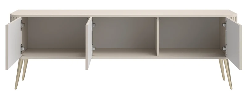 TV-Schrank Ovarlo mit Rillen, dreitürig, 163 cm, sandbeige mit goldenen Beinen