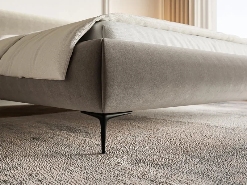 Gepolstertes Bett 160x200 cm Roule, grau-beiges Velours, wasserabweisend, schwarze Füße