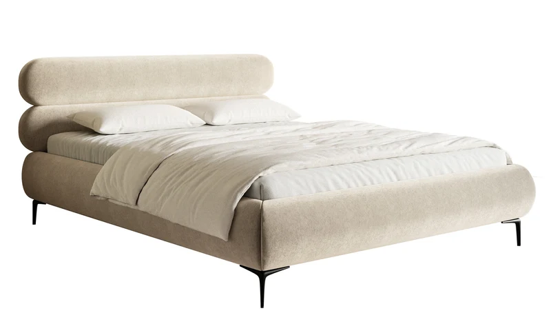 Polsterbett 160x200 cm Roule hellbeige Velours, wasserabweisend, schwarze Füße