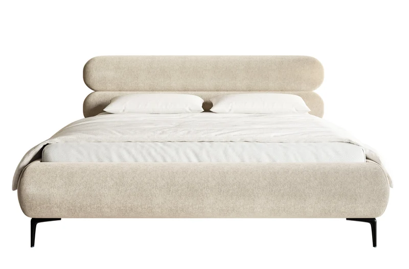 Polsterbett 160x200 cm Roule hellbeige Velours, wasserabweisend, schwarze Füße