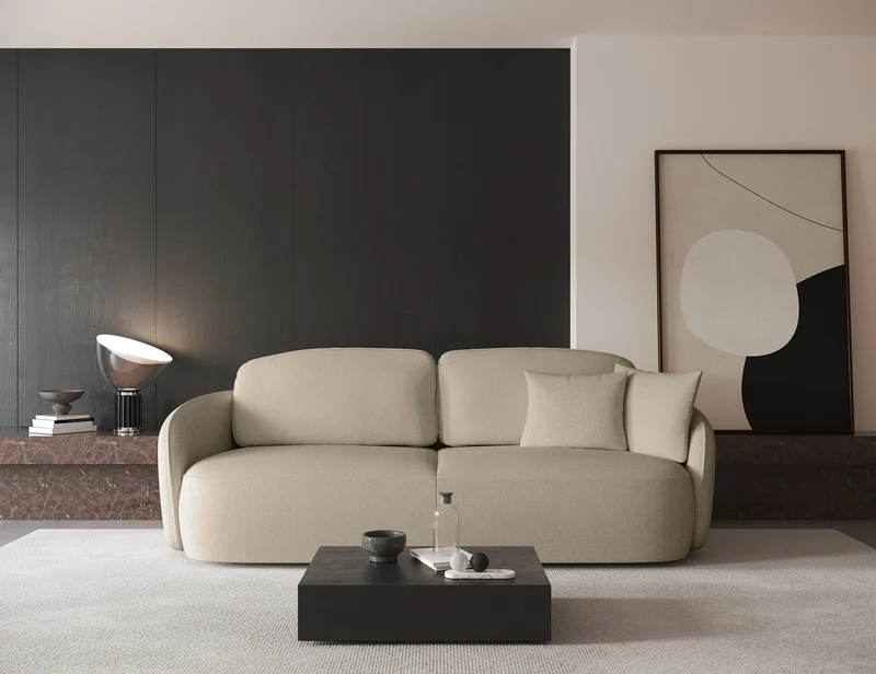 Dreisitziges ausklappbares Sofa Savoy mit Stauraum, beige, hydrophobes Chenille