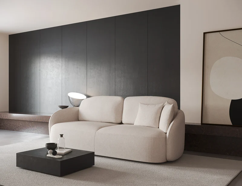 Dreisitziges ausklappbares Sofa Savoy mit Stauraum, cremefarbener hydrophober Chenillestoff