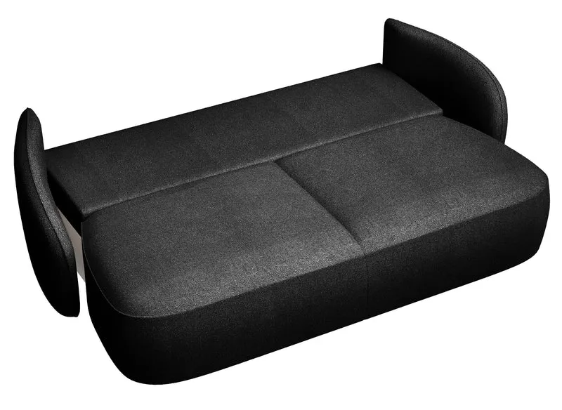 Schwarzes, dreisitziges Schlafsofa Savoy mit Stauraum, hydrophobes Chenille