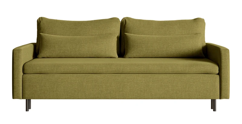 Dreisitziges ausklappbares Sofa Umpro mit Stauraum, olivgrüner Chenille-Bezug