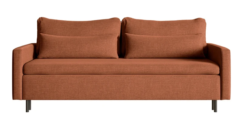 Dreisitziges ausklappbares Sofa Umpro mit Stauraum, kupferfarbener Chenille