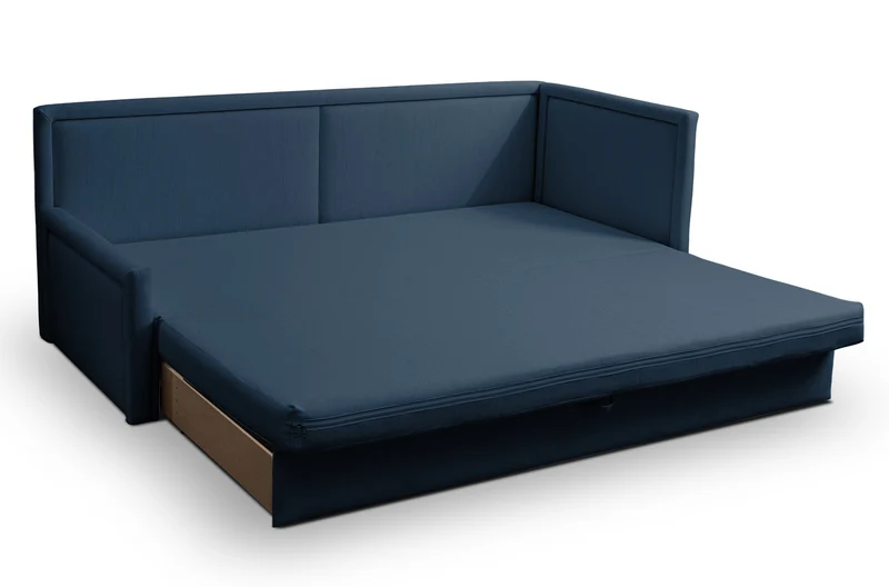 Jugendbett Caprili mit Stauraum, marineblau, Flechtmuster, universell einsetzbar