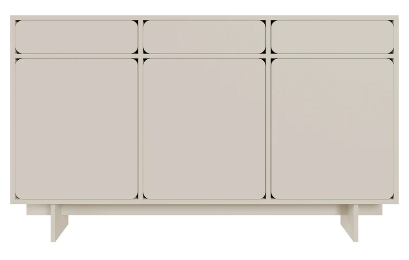 Drehtür-Kommode Wuwu mit drei Schubladen, 150 cm, grau-beige