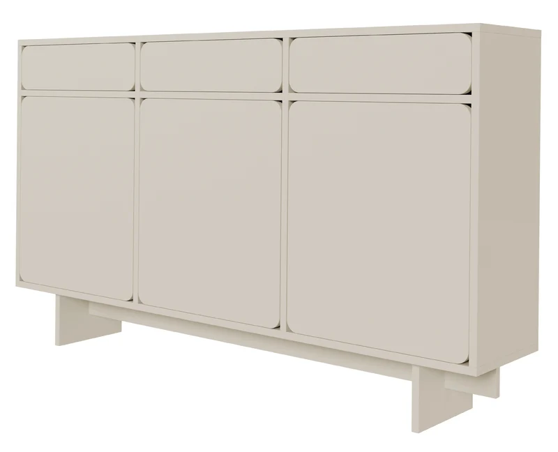 Drehtür-Kommode Wuwu mit drei Schubladen, 150 cm, grau-beige