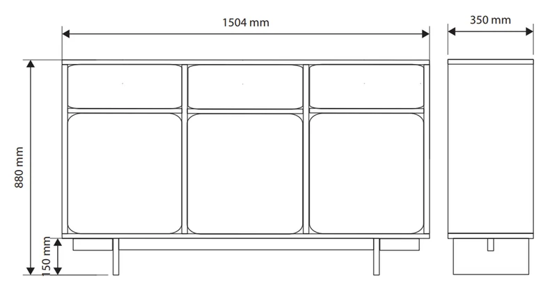 Drehtür-Kommode Wuwu mit drei Schubladen, 150 cm, grau-beige