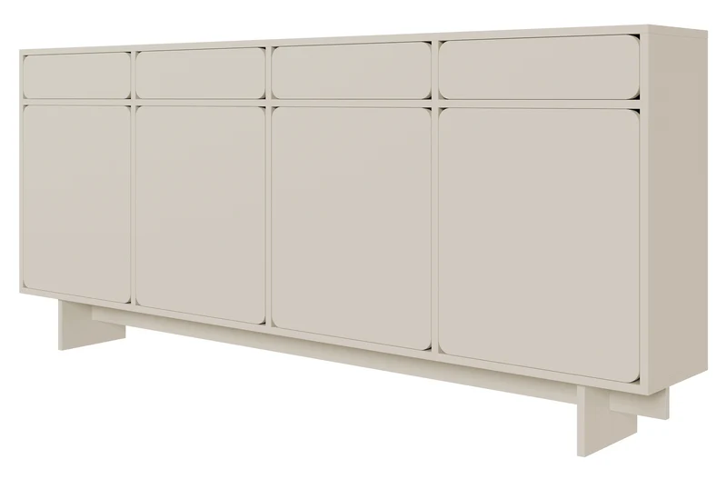 Vier­türige Kommode Wuwu mit vier Schubfächern, 200 cm, grau-beige