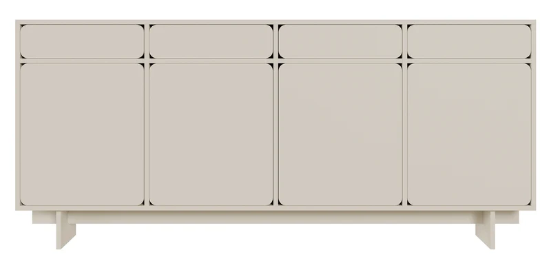 Vier­türige Kommode Wuwu mit vier Schubfächern, 200 cm, grau-beige