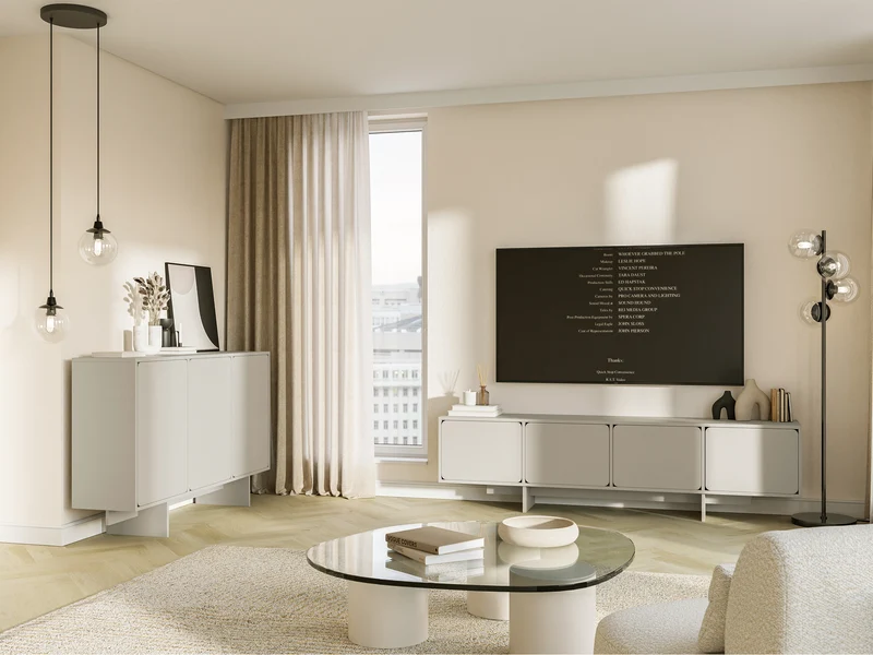 Drehtür-Kommode Wuwu 150 cm in Grau-Beige