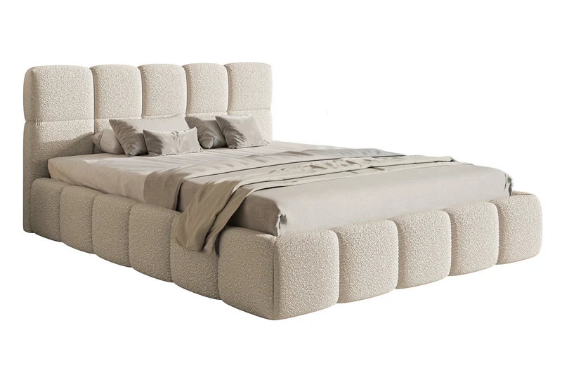 Gepolstertes Bett 200x200 cm Cloudy mit Stauraum, hellbeiges Bouclé