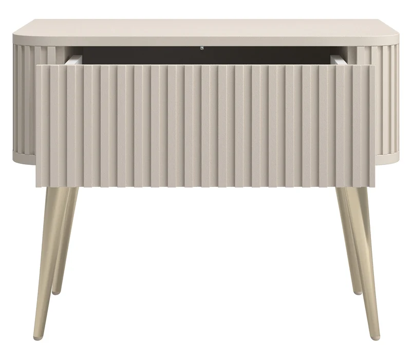 Nachttisch Ovarlo mit Rillen und Schublade, 63 cm, sandbeige mit goldenen Beinen