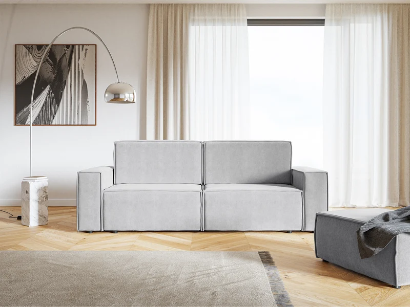 Dreisitziges Schlafsofa Copertino, hellgrauer Velours, wasserabweisend