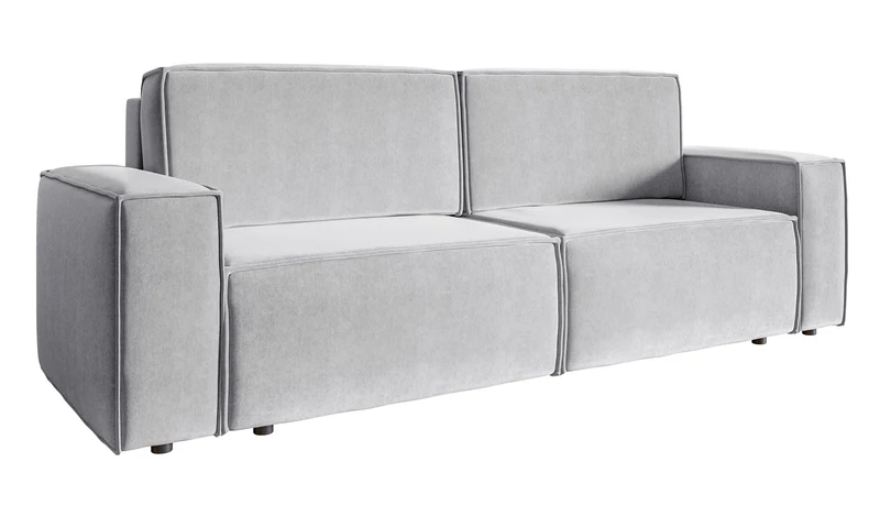 Dreisitziges Schlafsofa Copertino, hellgrauer Velours, wasserabweisend
