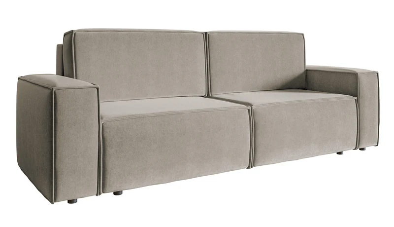 Dreisitziges Schlafsofa Copertino in Grau-Beige, wasserabweisender Samtstoff