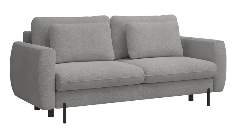 Dreisitziges ausklappbares Sofa Rane mit Stauraum, grauer hydrophober Chenille-Stoff