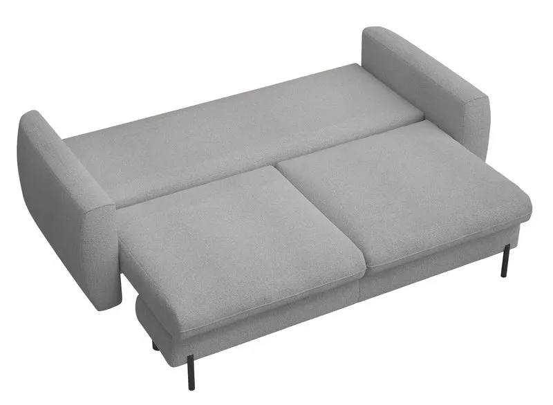 Dreisitziges ausklappbares Sofa Rane mit Stauraum, grauer hydrophober Chenille-Stoff