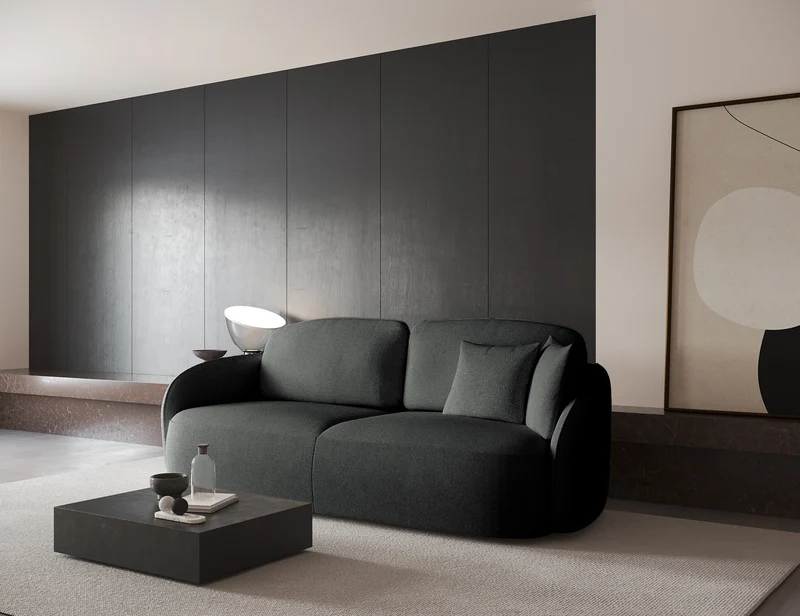 Dreisitziges ausklappbares Sofa Savoy mit Stauraum, dunkelgrauer hydrophober Chenillebezug