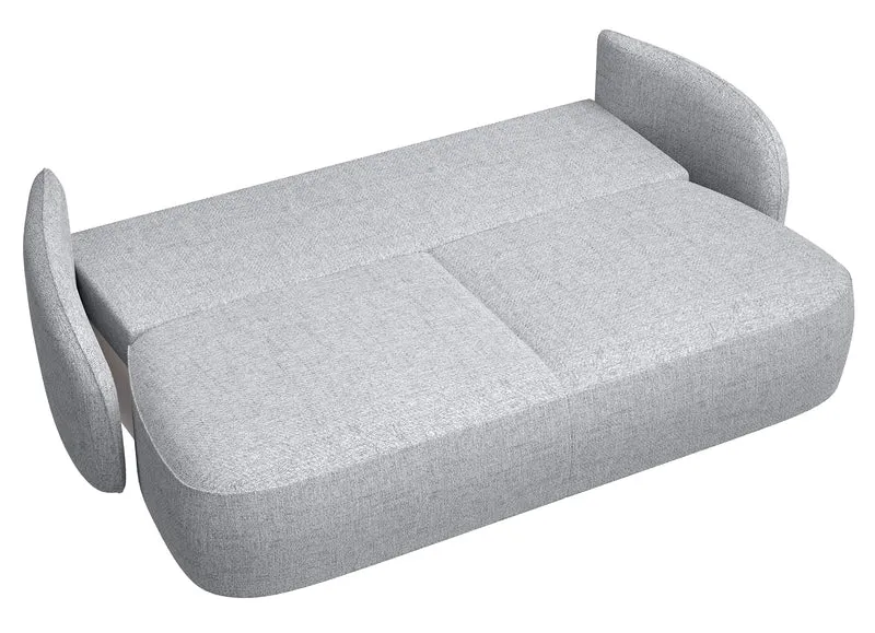 Dreisitziges Schlafsofa Savoy mit Stauraum, hellgraues Geflecht