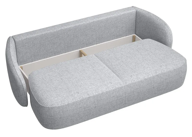 Dreisitziges Schlafsofa Savoy mit Stauraum, hellgraues Geflecht