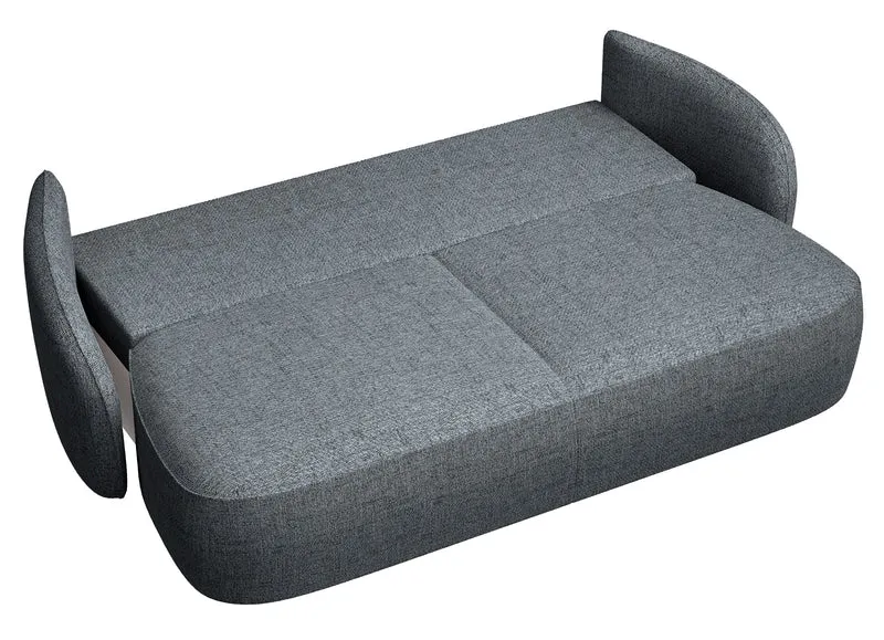 Dreisitziges ausklappbares Sofa Savoy mit Stauraum, dunkelgraues Geflecht