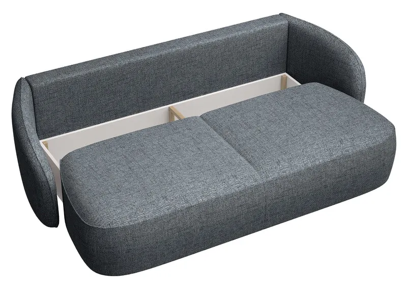 Dreisitziges ausklappbares Sofa Savoy mit Stauraum, dunkelgraues Geflecht