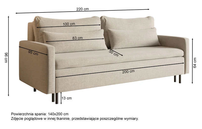 Dreisitziges ausklappbares Sofa Umpro mit Stauraum, grau-beige Chenille