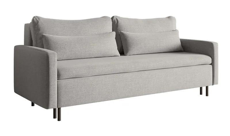 Dreisitziges ausklappbares Sofa Umpro mit Stauraum, grauer Chenille-Bezug