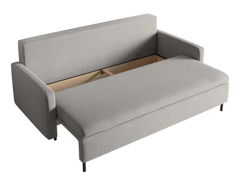 Dreisitziges ausklappbares Sofa Umpro mit Stauraum, grauer Chenille-Bezug