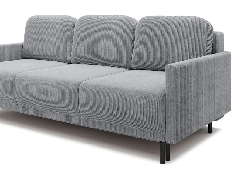 Dreisitziges ausklappbares Sofa Hamiel mit Stauraum, hellgrauer Cordstoff