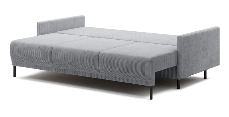 Dreisitziges ausklappbares Sofa Hamiel mit Stauraum, hellgrauer Cordstoff