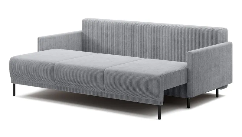 Dreisitziges ausklappbares Sofa Hamiel mit Stauraum, hellgrauer Cordstoff