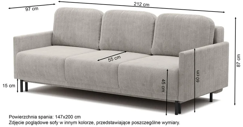 Drei-Sitzer-Schlafsofa Hamiel mit Stauraum, beige Cord