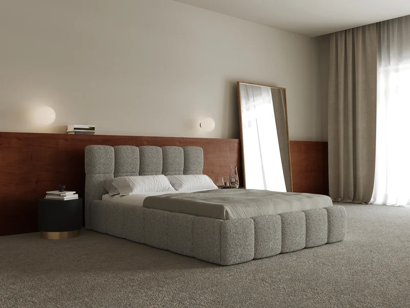 Polsterbett 140x200 cm Cloudy dunkelbeige Webmuster mit Holzlattenrost